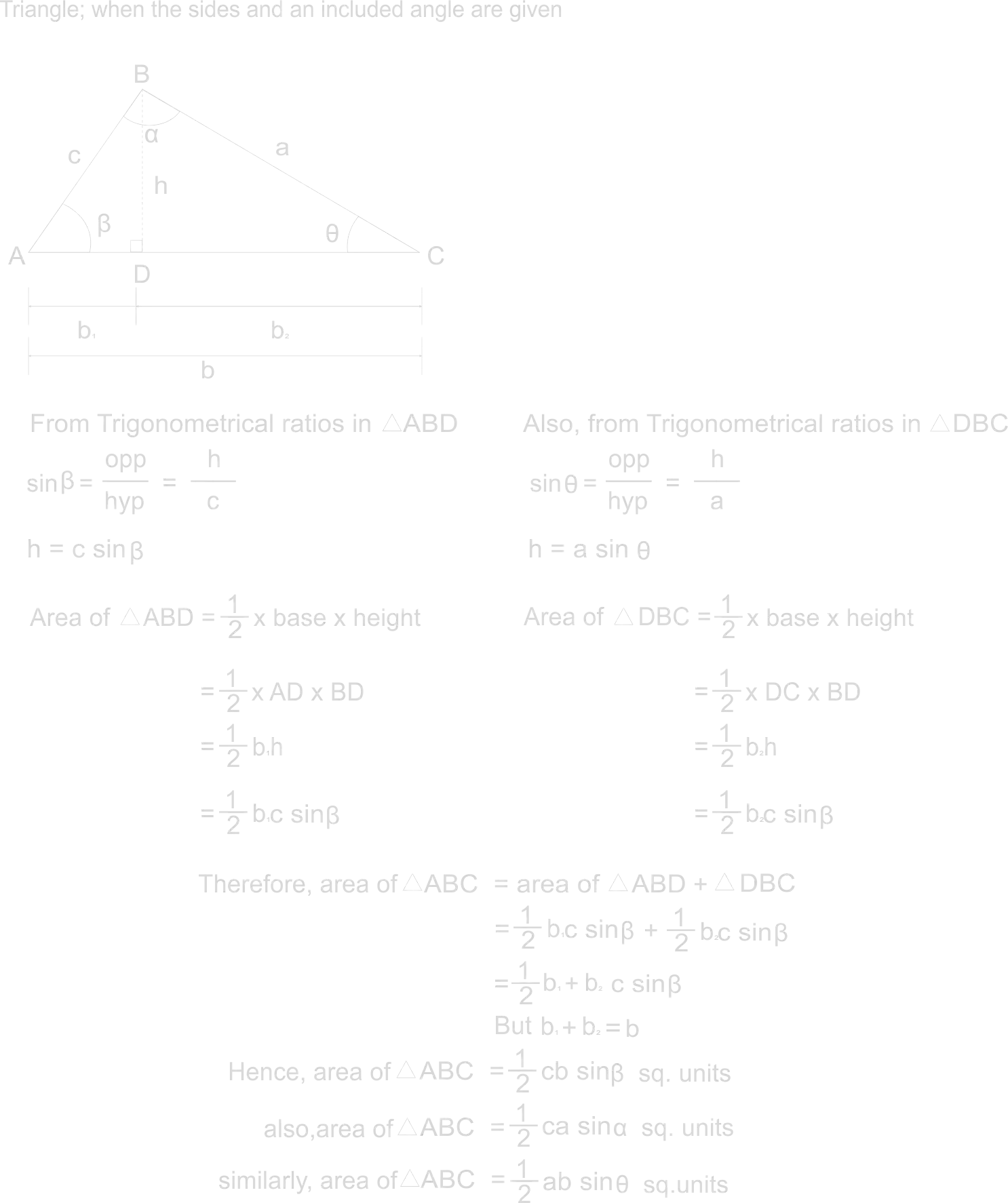 Area of a triangle when the sides and included angle are given