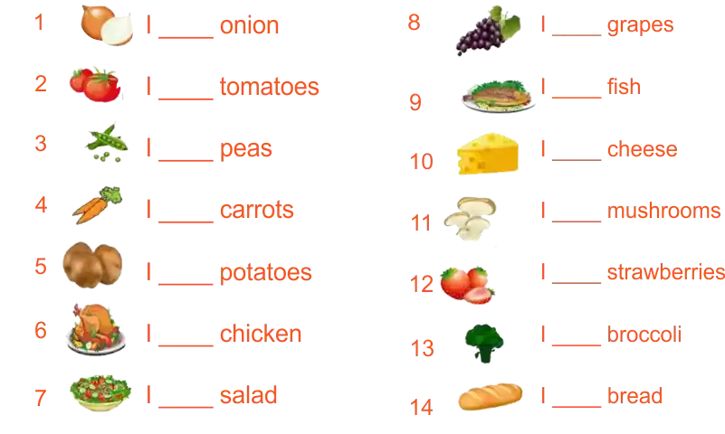 Likes and dislikes for food